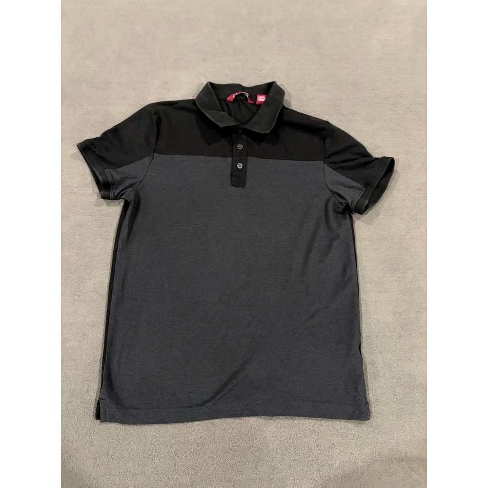 Axist Polo Shirt Mens Small Black Gray Cotton Side Slit Short Sleeve Collared